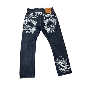 Vtg Ed Hardy Christian Audigier Death Of Love Jeans Y2K Grunge Skull Baggy 34X34